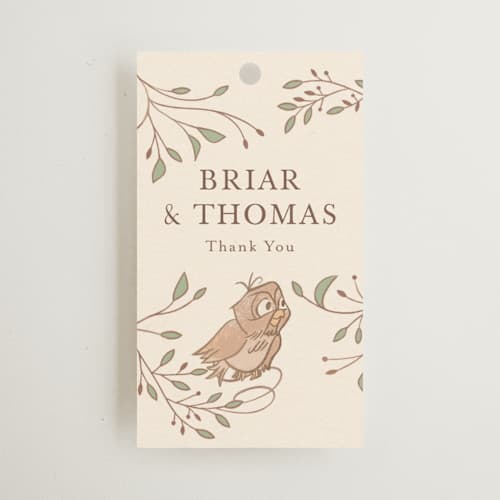 This is a autumn wedding favor tags with standard by Morgan Ramberg called disney storybook printing on signature in tag