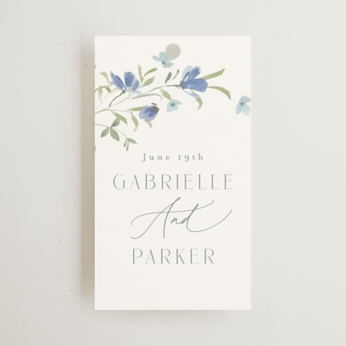 This is a aquamarine wedding favor tags with standard by Everett Paper Goods called sweeping meadow printing on signature in tag