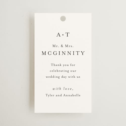 This is a cotton wedding favor tags with standard by Stacey Meacham called cedar creek printing on signature in tag