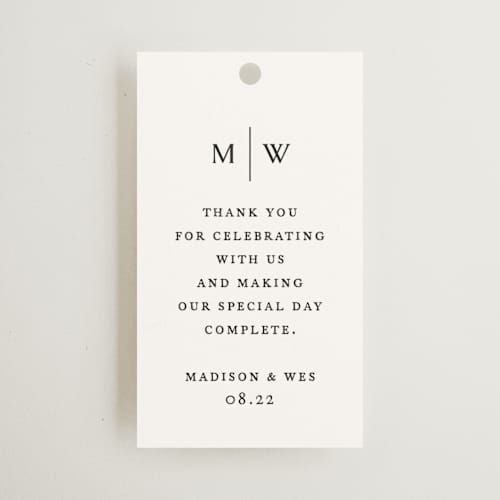 This is a cotton wedding favor tags with standard by Jennifer Postorino called align printing on signature in tag