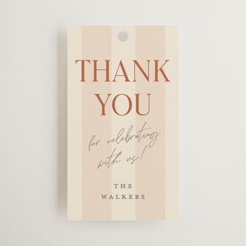 This is a butter wedding favor tags with standard by Pixel and Hank called ambrosial printing on signature in tag