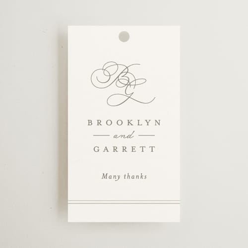 This is a cotton wedding favor tags with standard by Amy Kross called overlapping printing on signature in tag