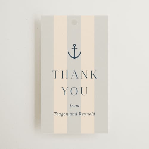 This is a sea breeze wedding favor tags with standard by Rebecca Durflinger called nautical nuptials printing on signature in tag