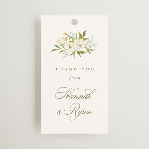 This is a chiffon wedding favor tags with standard by Everett Paper Goods called avalon printing on signature in tag