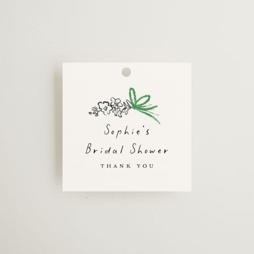 This is a lawn gift tags with standard by mo kelley called tied bouquet printing on signature in tag