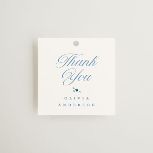 This is a cobalt gift tags with standard by Gwen Bedat called blue printing on signature in tag