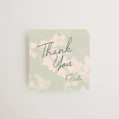 This is a celadon gift tags with standard by Morgan Kendall called vintage florals printing on signature in tag