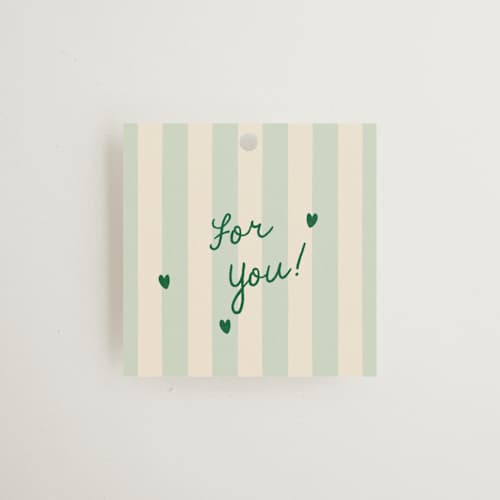This is a mint gift tags with standard by Ani Somi called charming in stripes printing on signature in tag
