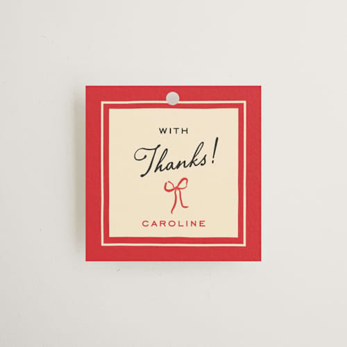 This is a scarlet gift tags with standard by Sarah Rosenthal called oh la love! printing on signature in tag