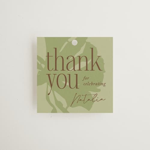 This is a tapenade gift tags with standard by Kamala Nahas called birthday soiree printing on signature in tag