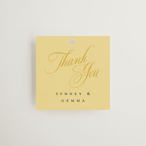 This is a island citrus wedding favor tags with standard by Morgan Kendall called bloom printing on signature in tag