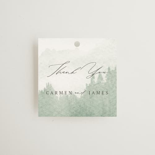 This is a fern wedding favor tags with standard by Helen Halik called over the mountains printing on signature in tag