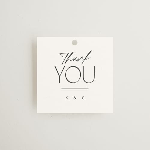 This is a frost wedding favor tags with standard by Creo Study called crisp printing on signature in tag