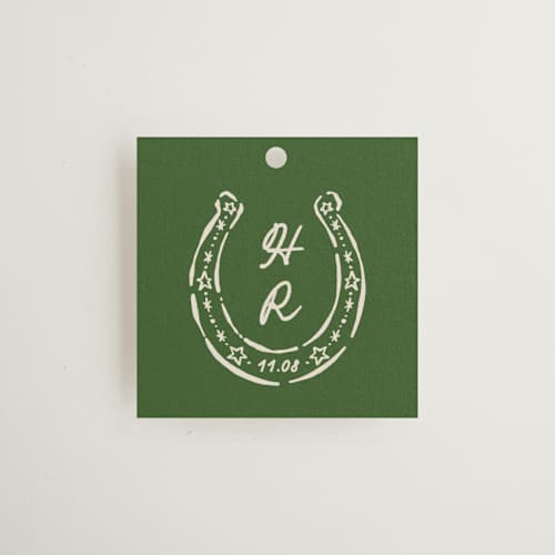 This is a lasso wedding favor tags with standard by Claudia Orengo called western printing on signature in tag