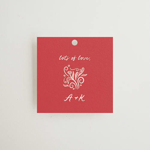 This is a brick wedding favor tags with standard by Julia Liverton called love in bloom printing on signature in tag