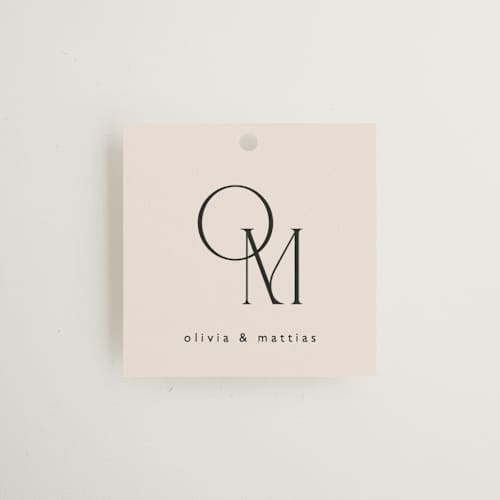 This is a linen wedding favor tags with standard by Kelly Schmidt called modern corner printing on signature in tag