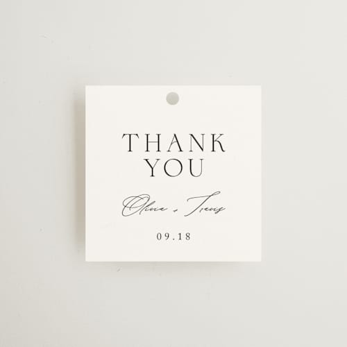 This is a silk wedding favor tags with standard by Kelly Schmidt called brushed edge printing on signature in tag