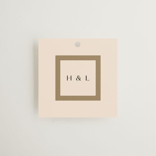 This is a latte wedding favor tags with standard by Stacy Maalouf called framed photo printing on signature in tag