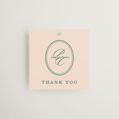 This is a emerald wedding favor tags with standard by Creo Study called scripted printing on signature in tag