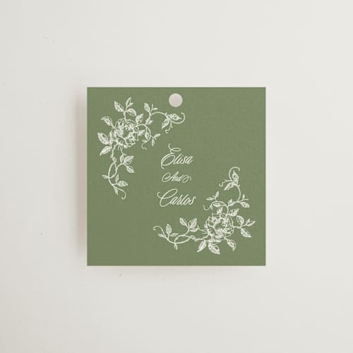 This is a forest wedding favor tags with standard by Sherley Ferreira called vintage garden printing on signature in tag