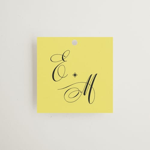 This is a lemon wedding favor tags with standard by Ani Somi called in lights printing on signature in tag
