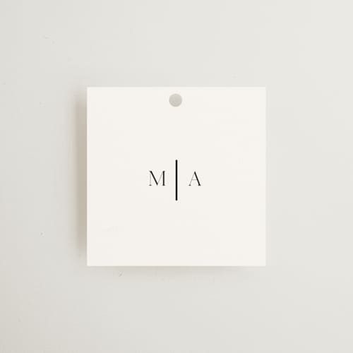 This is a obsidian wedding favor tags with standard by Lucrecia Caporale called classic & timeless printing on signature in tag