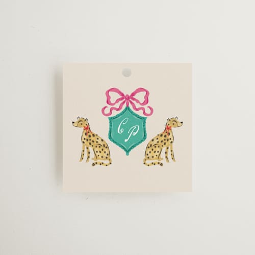 This is a peony wedding favor tags with standard by Jackie Crawford called whimsical hand illustrated crest printing on signature in tag