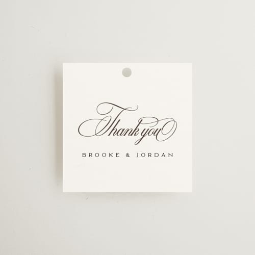 This is a tuxedo wedding favor tags with standard by Orasie called side by side printing on signature in tag