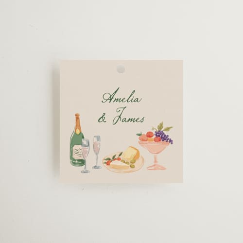 This is a garden wedding favor tags with standard by Elly called garden feast printing on signature in tag