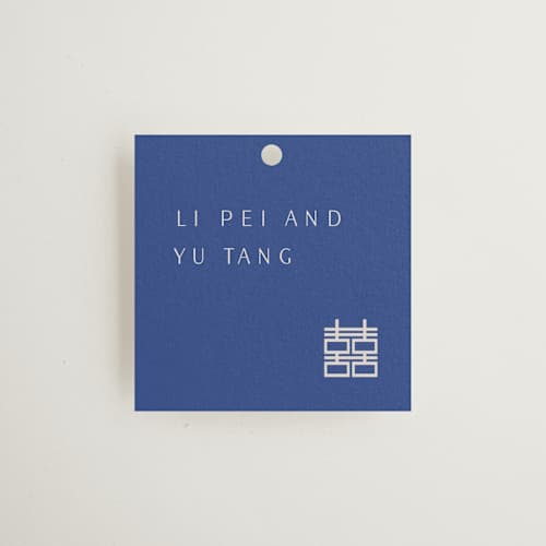 This is a marseille bleu wedding favor tags with standard by Deborah Chou called two toned printing on signature in tag