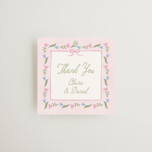 This is a garden wedding favor tags with standard by Creo Study called folk garden printing on signature in tag