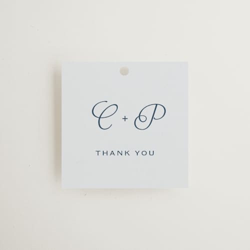 This is a powder wedding favor tags with standard by Carolyn MacLaren called modernne printing on signature in tag