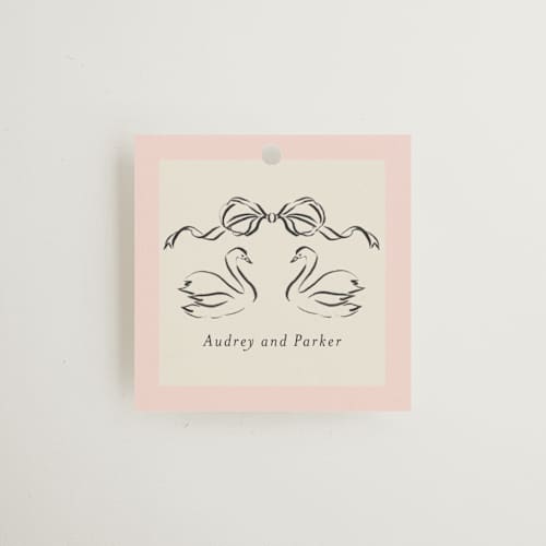 This is a peony wedding favor tags with standard by Jackie Crawford called hand illustrated crest printing on signature in tag