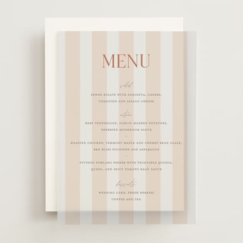 This is a sunset menu cards with standard by Pixel and Hank called ambrosial printing on translucent vellum in overlay