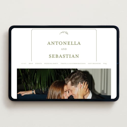 This is a forest wedding websites by Lucrecia Caporale called botanical crest printing on digital paper in standard