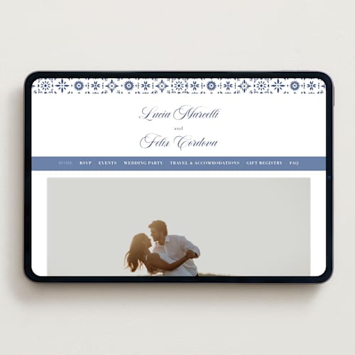 This is a lapis wedding websites by Olivia Raufman called talavera tiles printing on digital paper in standard
