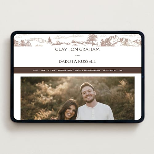 This is a leather wedding websites by Jenna Holcomb called mountain ranch toile printing on digital paper in standard