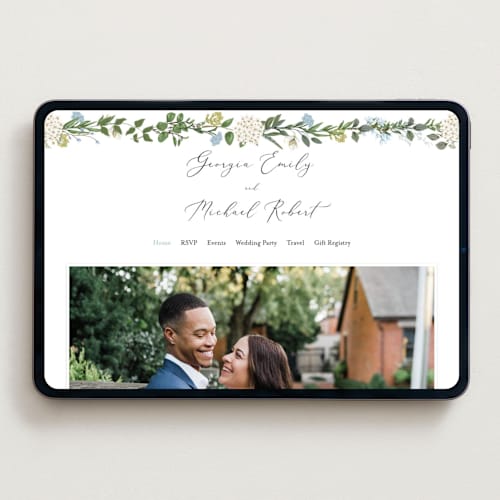 This is a coastal wedding websites by Susan Moyal called hydrangea vine printing on digital paper in standard