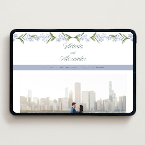 This is a wisteria wedding websites by Jenna Holcomb called vintage sketched printing on digital paper in standard
