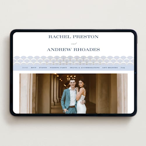 This is a dusty blue wedding websites by Janean Hinger called aurelia printing on digital paper in standard