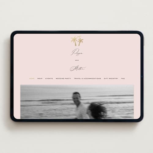 This is a blush wedding websites by Laura Hamm called tropical getaway printing on digital paper in standard