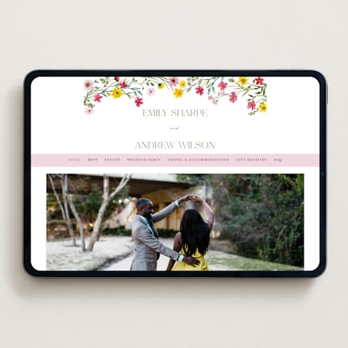 This is a peony wedding websites by Yaling Hou Suzuki called wildflower wreath printing on digital paper in standard