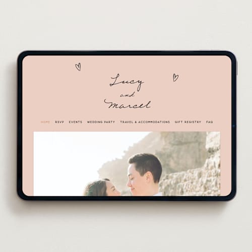 This is a blush wedding websites by Ani Somi called ballpoint suite printing on digital paper in standard