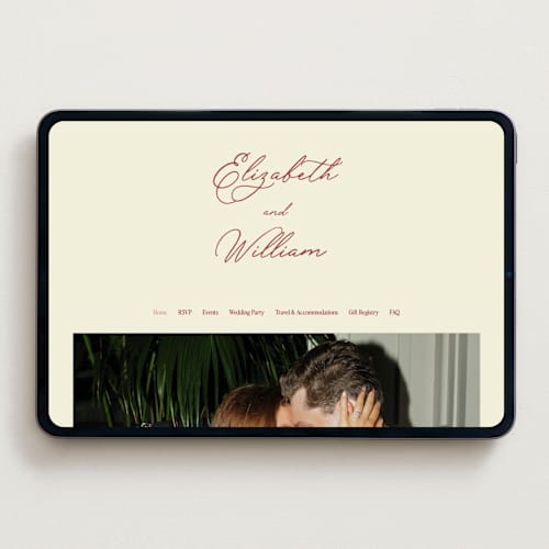 This is a burgundy wedding websites by Helena Vitto called elizabeth printing on digital paper in standard