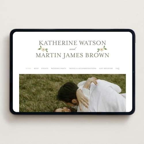 This is a sage wedding websites by Sarah Knight called greenery crest printing on digital paper in standard