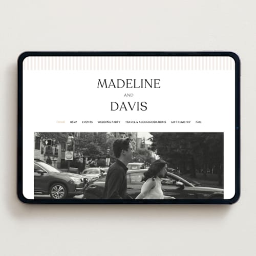 This is a latte wedding websites by First Rodeo Design called classic stripe printing on digital paper in standard