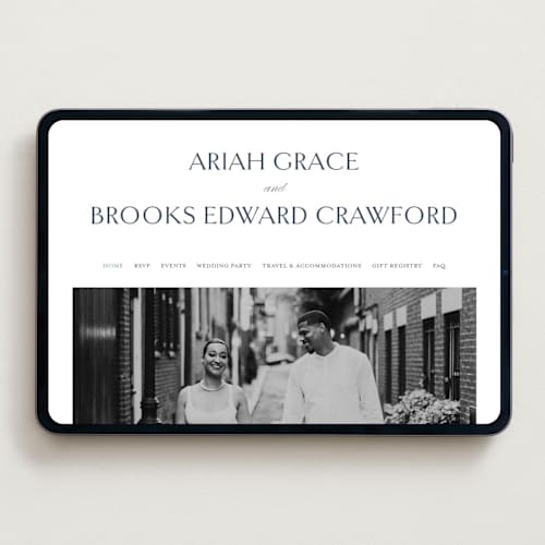 This is a french blue wedding websites by Jennifer Postorino called ariah printing on digital paper in standard