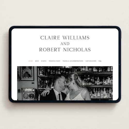 This is a silk wedding websites by Kelly Schmidt called monogram script printing on digital paper in standard