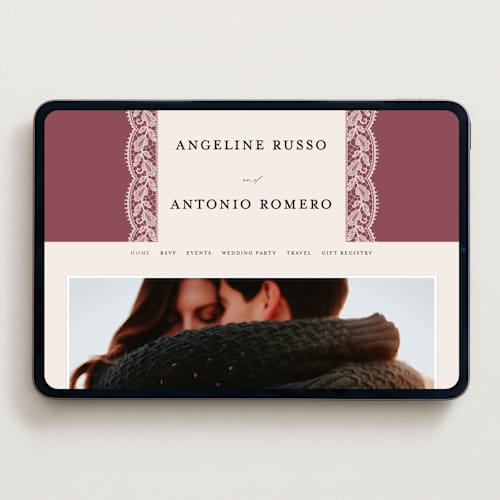 This is a mauve wedding websites by Erica Krystek called chantilly printing on digital paper in standard