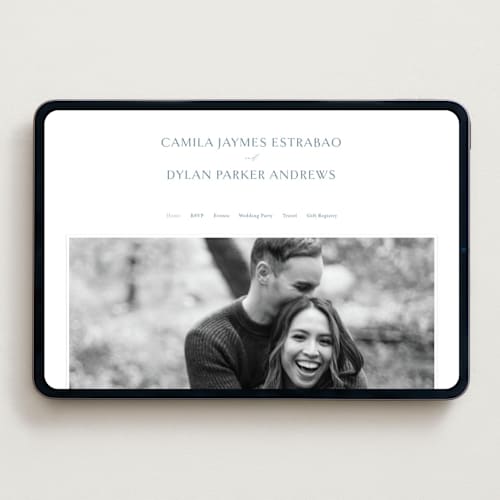 This is a dusty blue wedding websites by Jennifer Postorino called graceful printing on digital paper in standard